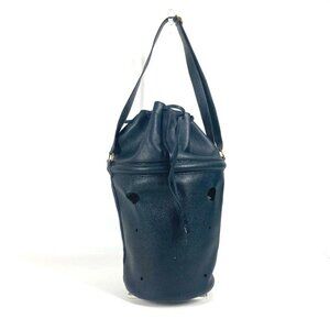 HERMES Tassel fringe Manjoire Drawstring bag Shoulder Bag Leather Navy